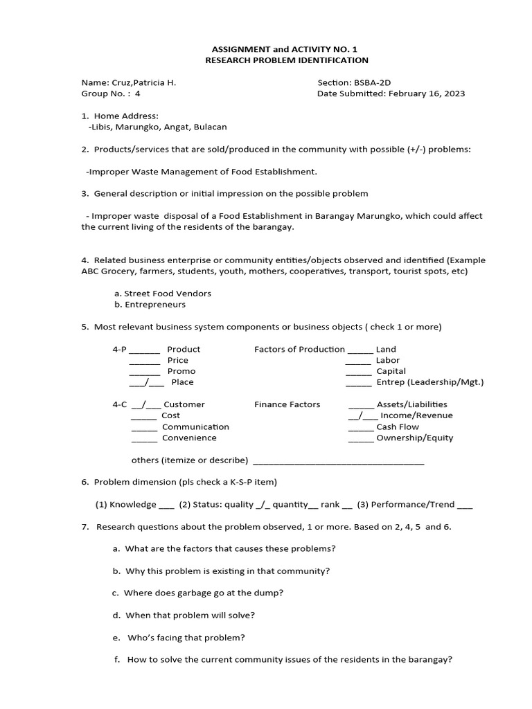 1assignmnet1 research problem identification pdf waste waste