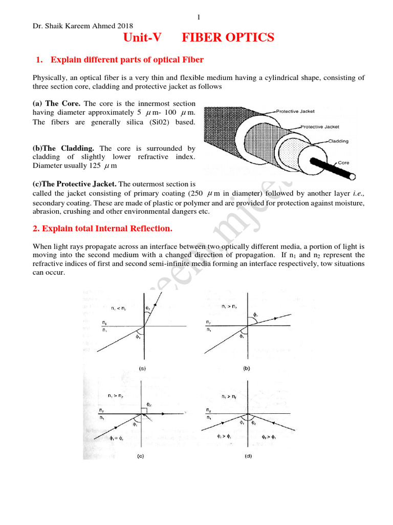 Fiber Optics: Parts, TIR, and Types | PDF | Laser | Laser Diode