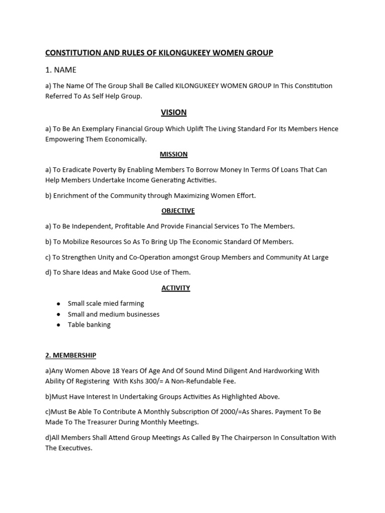 Kilongukeey Women Group Constitution | PDF | Interest | Money