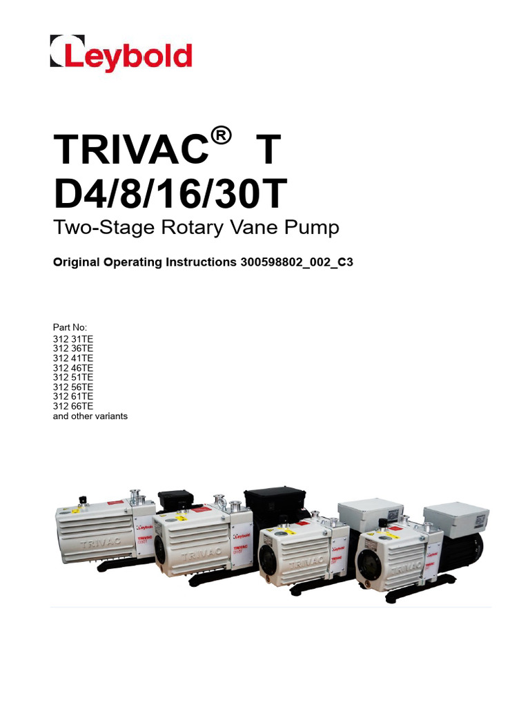 LeyBold D4T Vacuum Pump Manual | PDF | Pump | Ac Power Plugs And Sockets