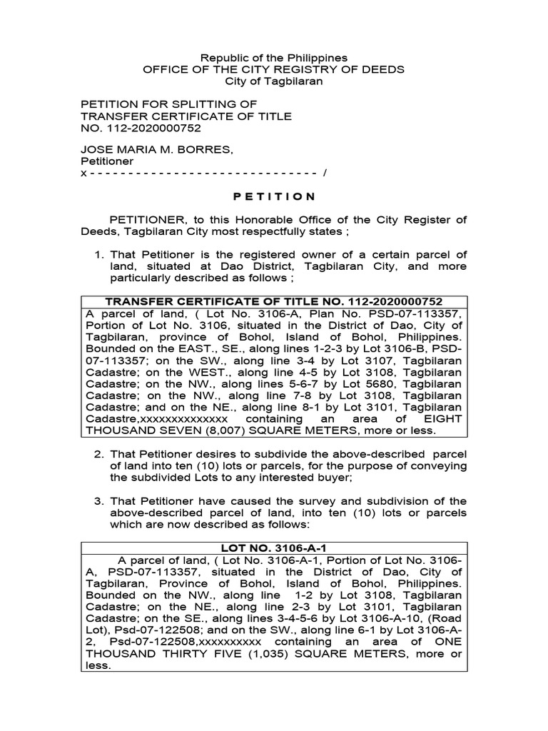 Splitting of Title Borres PDF Land Lot Property Law