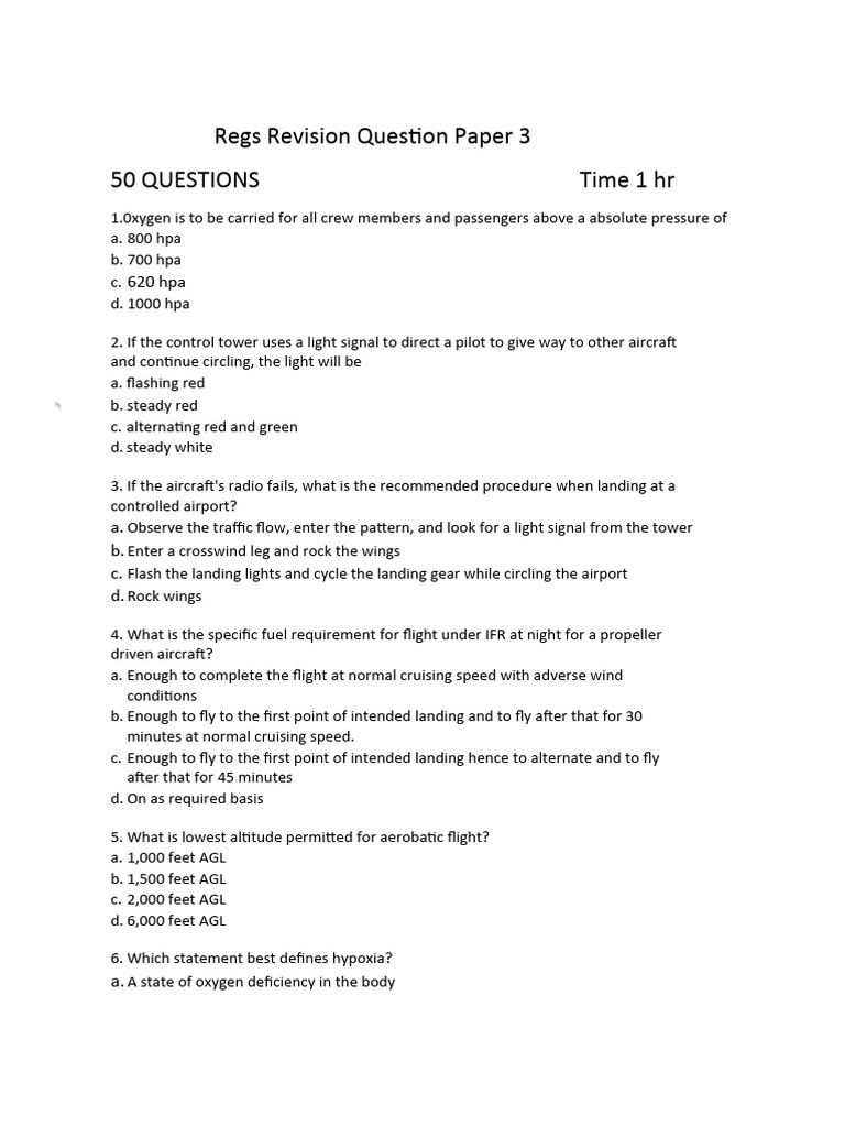 Regulations - Revision Paper - 3 | PDF | Instrument Flight Rules ...