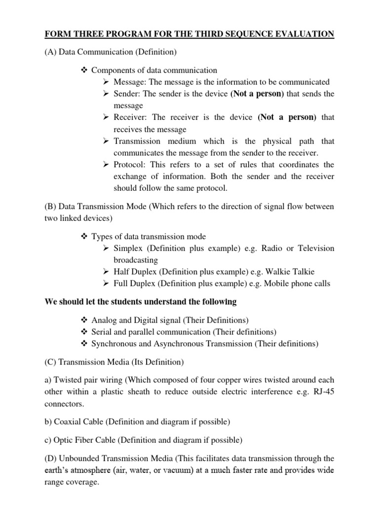 FORM THREE 3rd Evaluation Program | PDF | Transmission Medium ...
