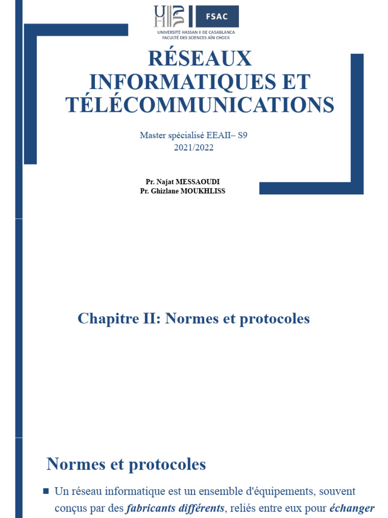 Chapitre II Normes & Protocoles PDF Suite des protocoles