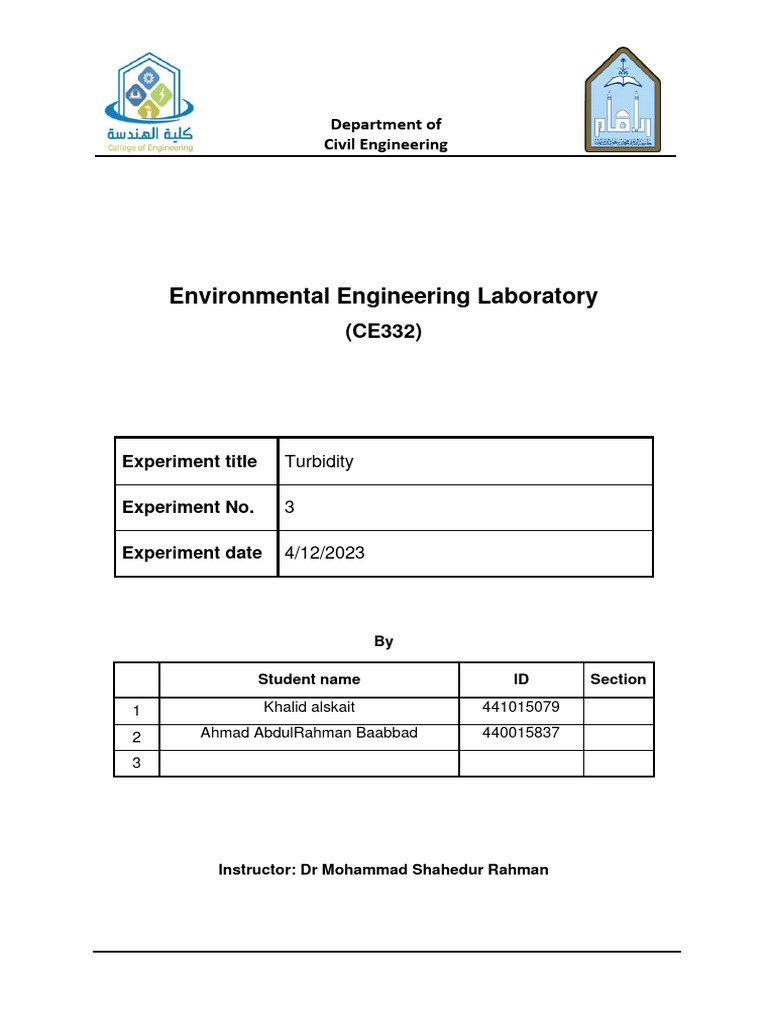 CE332 Ex3 Turbidity | PDF