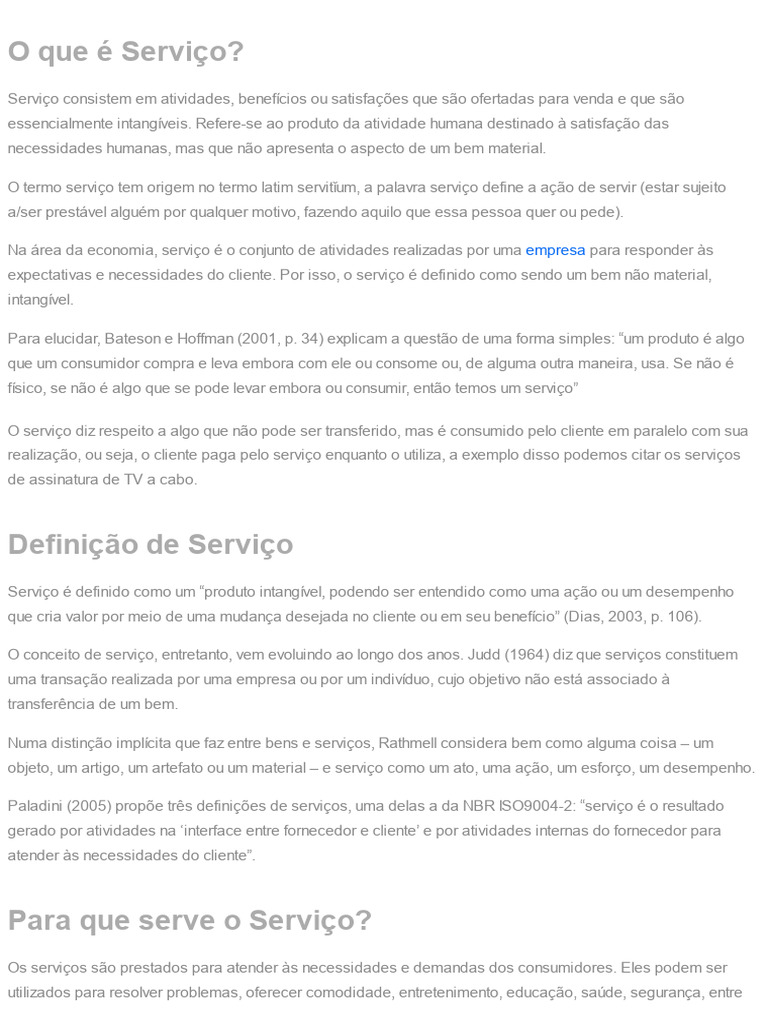 Definição e Tipos de Serviços | PDF | Setor terciário da economia ...