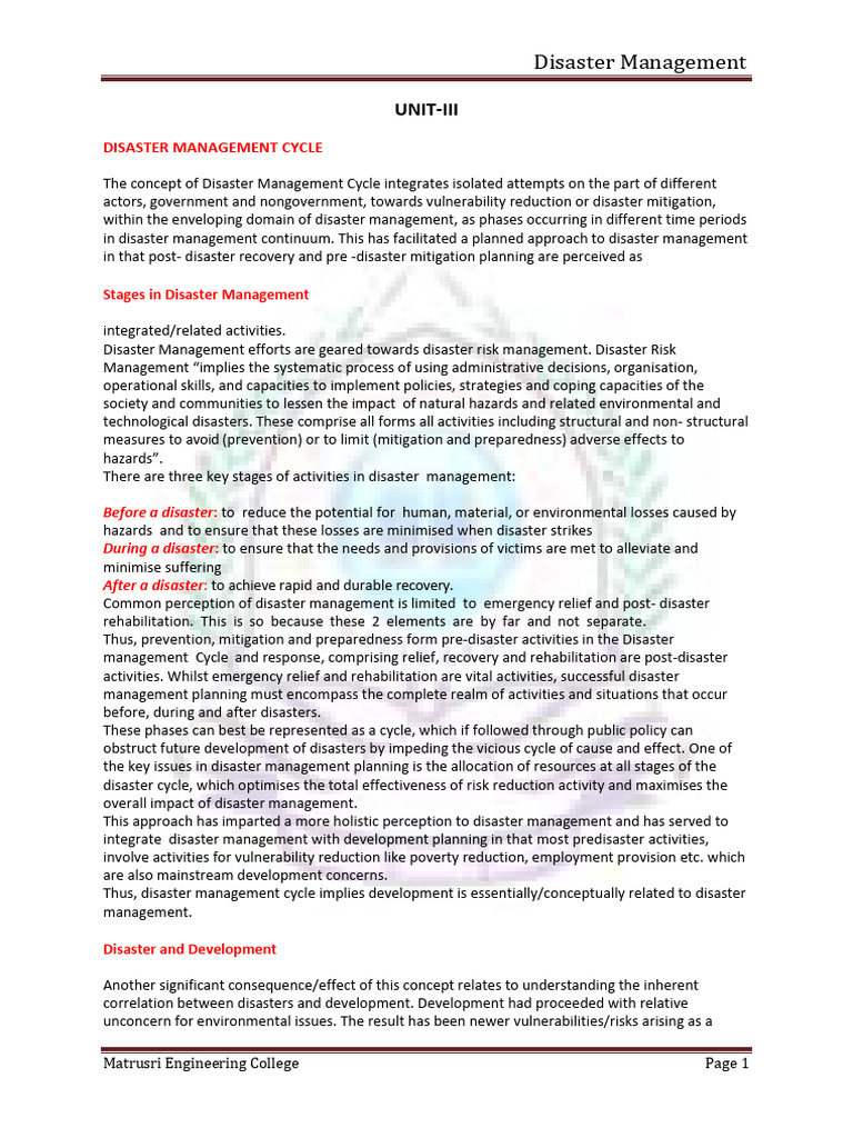 Unit-Iii DM | PDF | Disaster Risk Reduction | Emergency Management