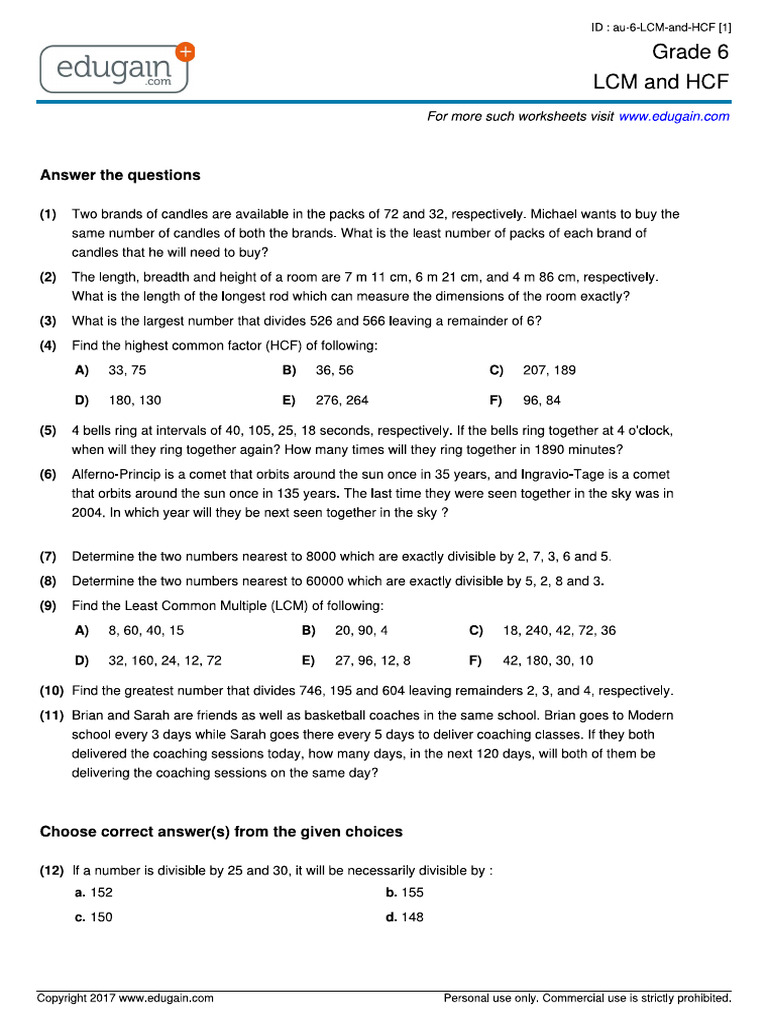 Lowest Common Multiple | PDF