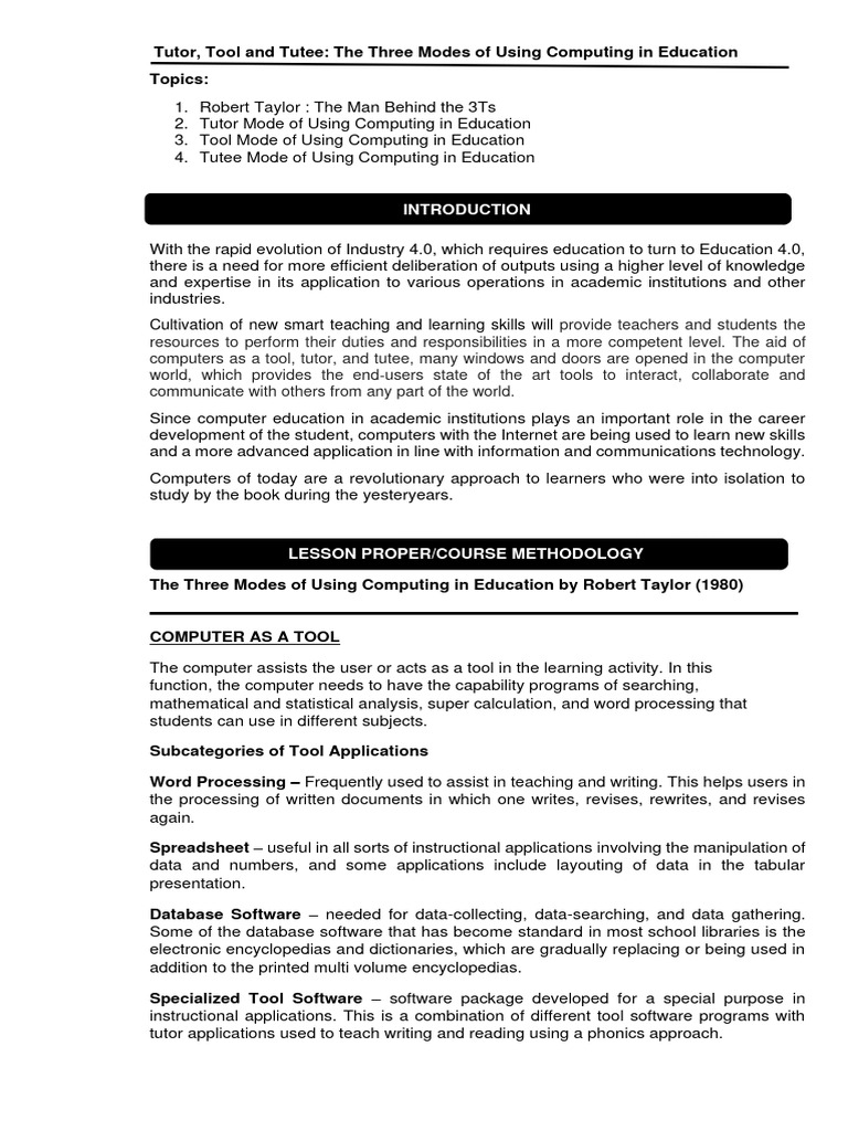 Tutor tool and tutee pdf educational technology application software