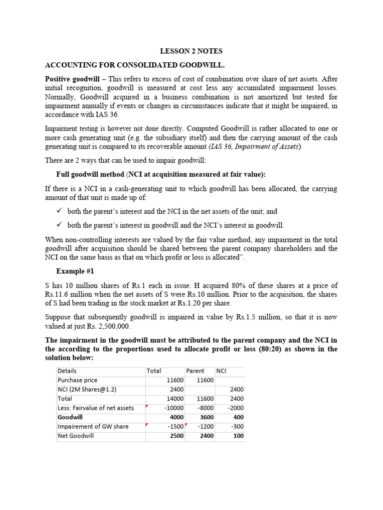 Lesson 2 Notes - Advanced FR | PDF | Goodwill (Accounting) | Financial ...