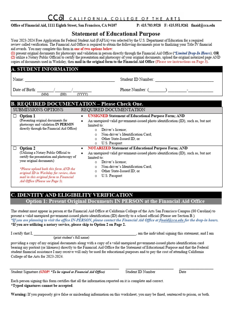 Notarized Statement of Educational Purpose | PDF | Identity Document ...