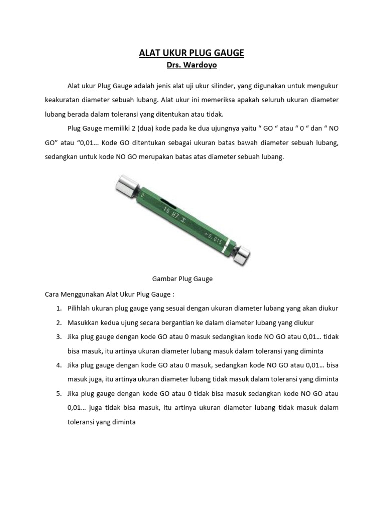 Fungsi dan Cara Penggunaan Plug Gauge | PDF