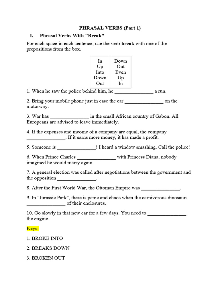 PHRASAL VERBS (Part 1) | PDF | Linguistics | Syntax