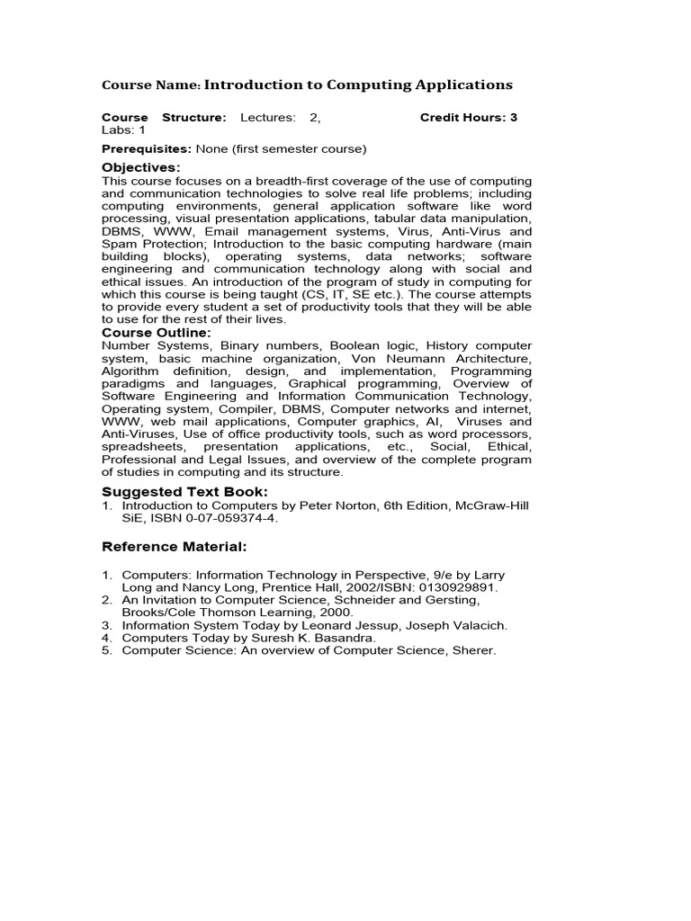 Introduction to Computing Applications | PDF