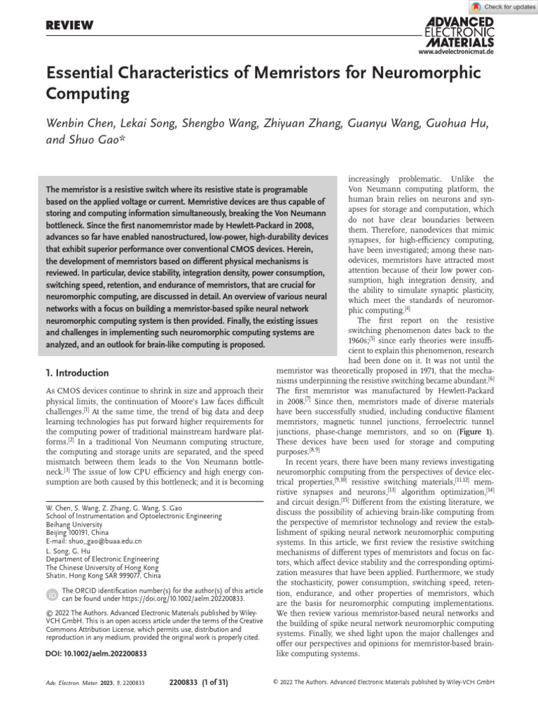 Essential Characteristics of Memristors For Neuromorphic Computing ...