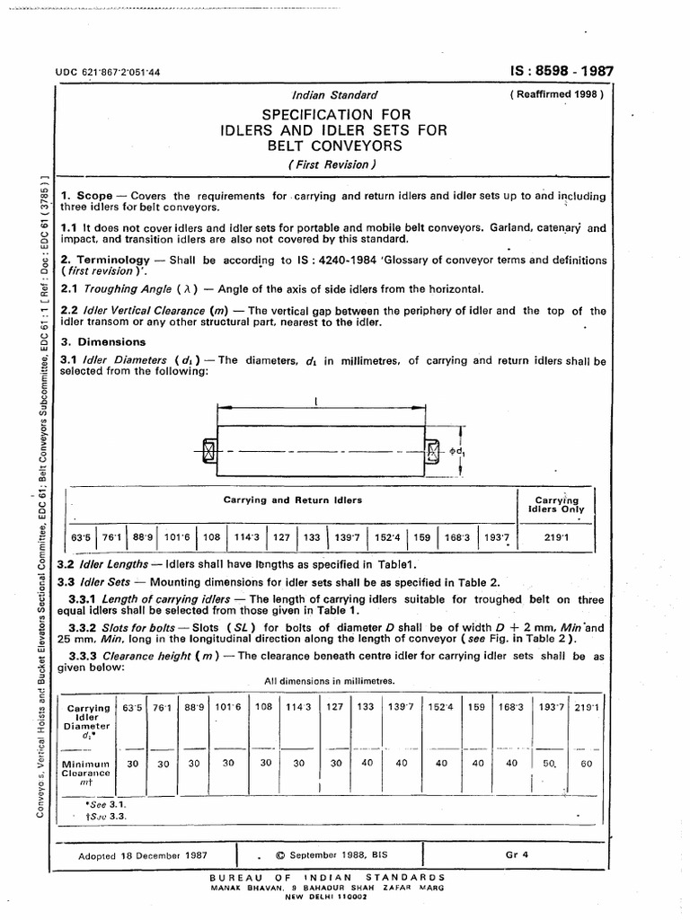Idler Specifications for Belt Conveyors | PDF | Mechanical Engineering