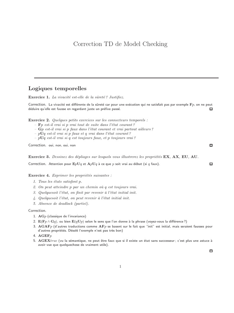 Correction de TD sur le Model Checking | PDF | Logique | Logique ...