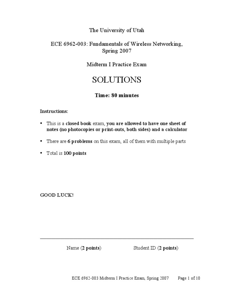 Practice Exam 1-Solutions | PDF | Network Packet | Computer Network