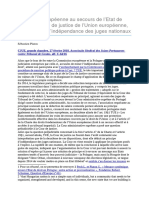 La Justice Européenne Au Secours de L'etat de Droit ? La Cour de Justice de L'union Européenne, Gardienne de L'indépendance Des Juges Nationaux