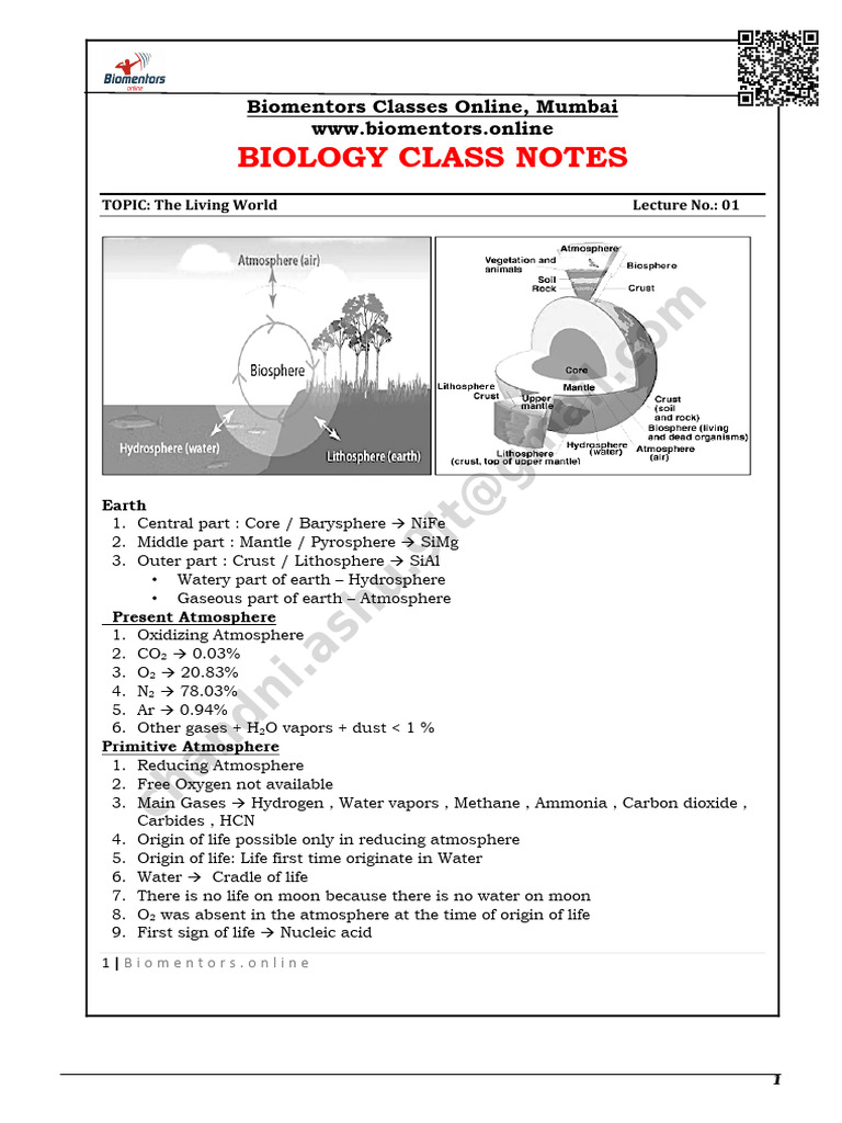 The Living World: Earth's Early Atmosphere and Life Origins | PDF ...