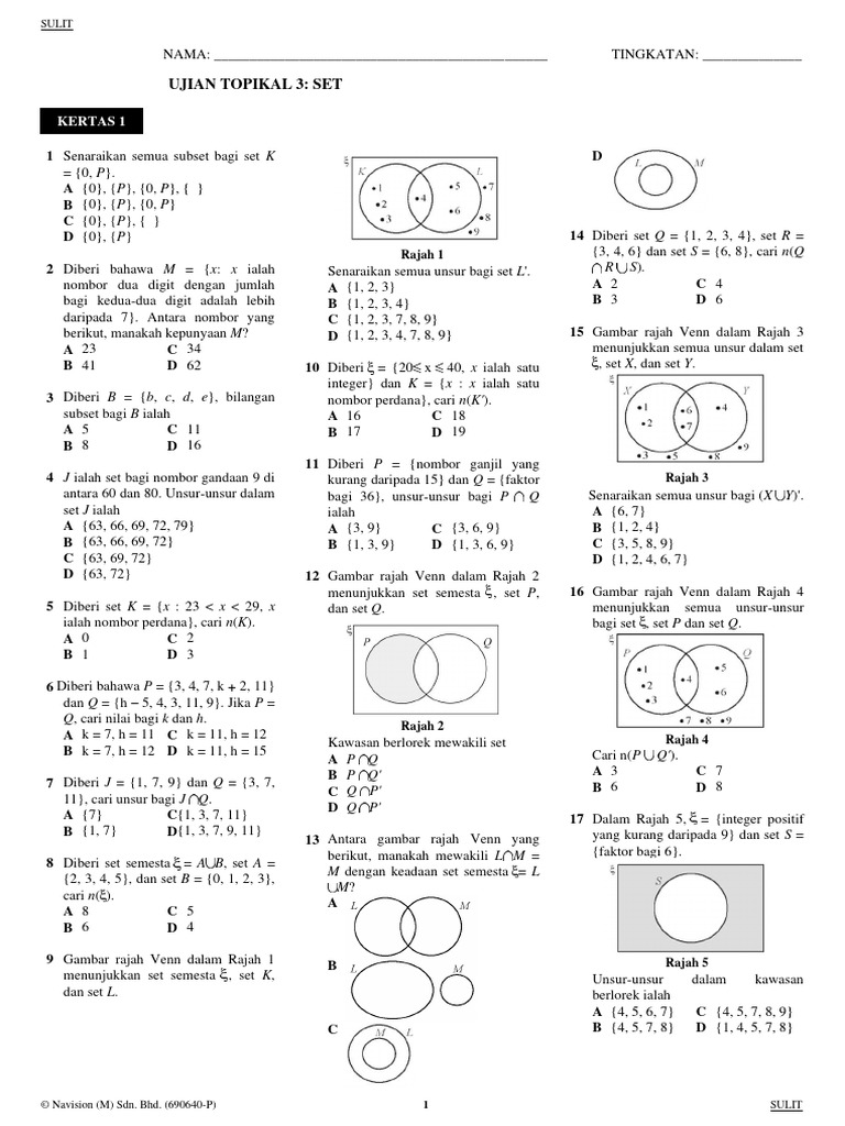 Maths F4 Topical Test 3 P1 - Set | PDF