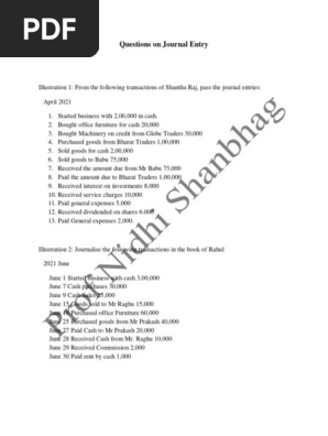 Questions on Journal Entry for students