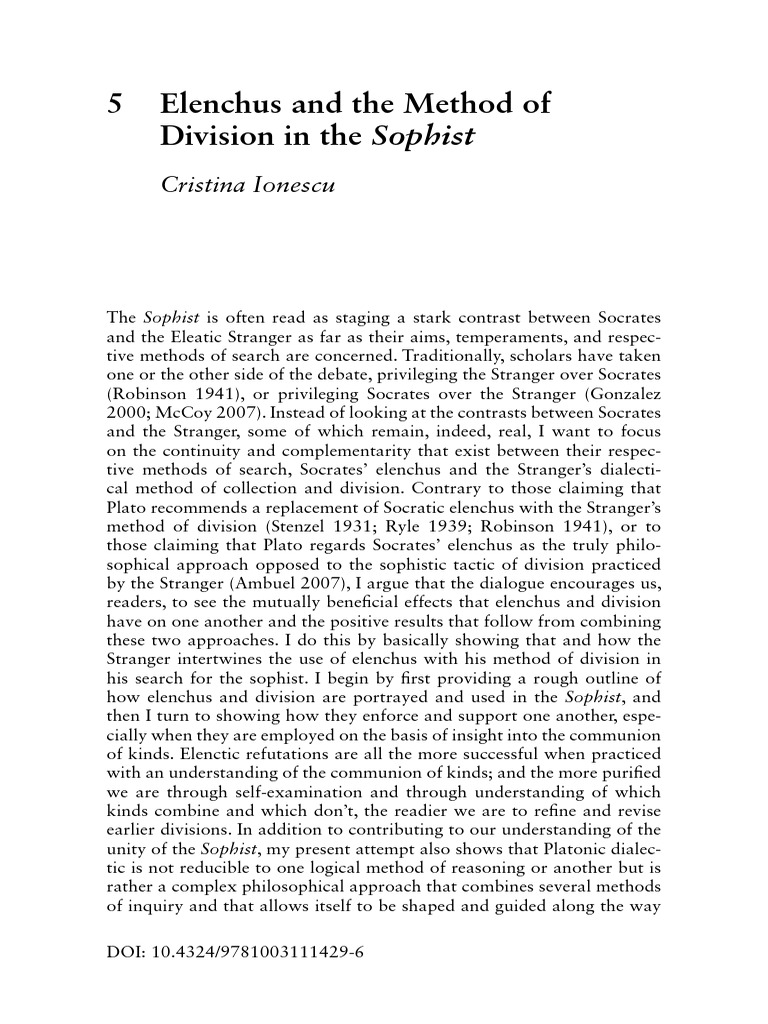 Ionescu C. Elenchus and Division in Platos Sophist | PDF | Socrates ...