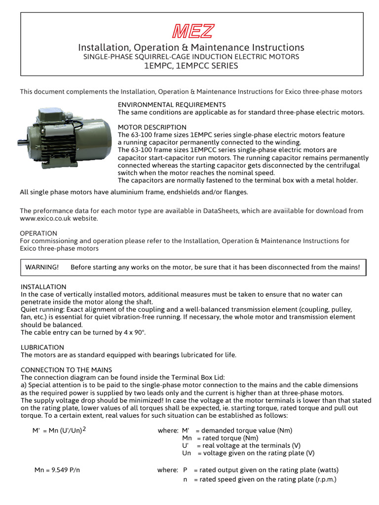 Single-Phase Electric Motor Guide | PDF | Electric Motor | Screw