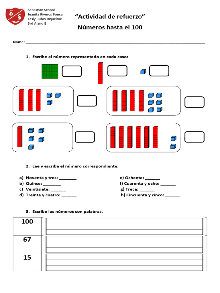 Actividades para completar números hasta 100 | PDF