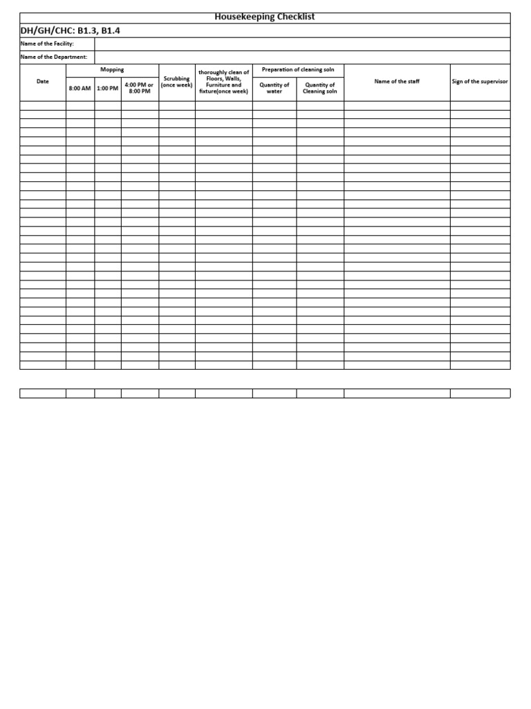 B1.3 B1.4 Cleaning Chart | PDF