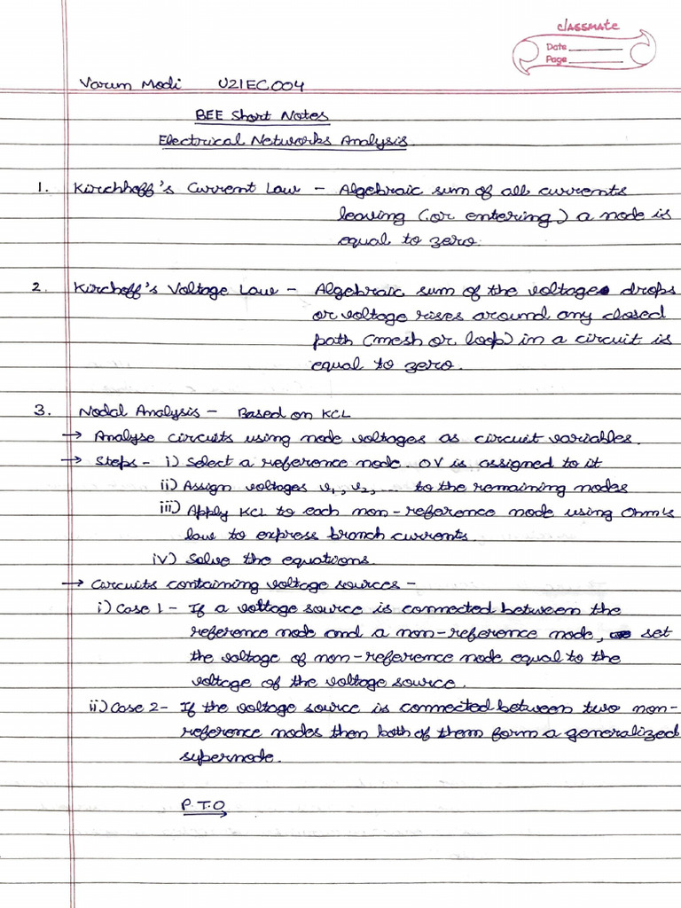 Electrical Network Analysis Short Notes PDF