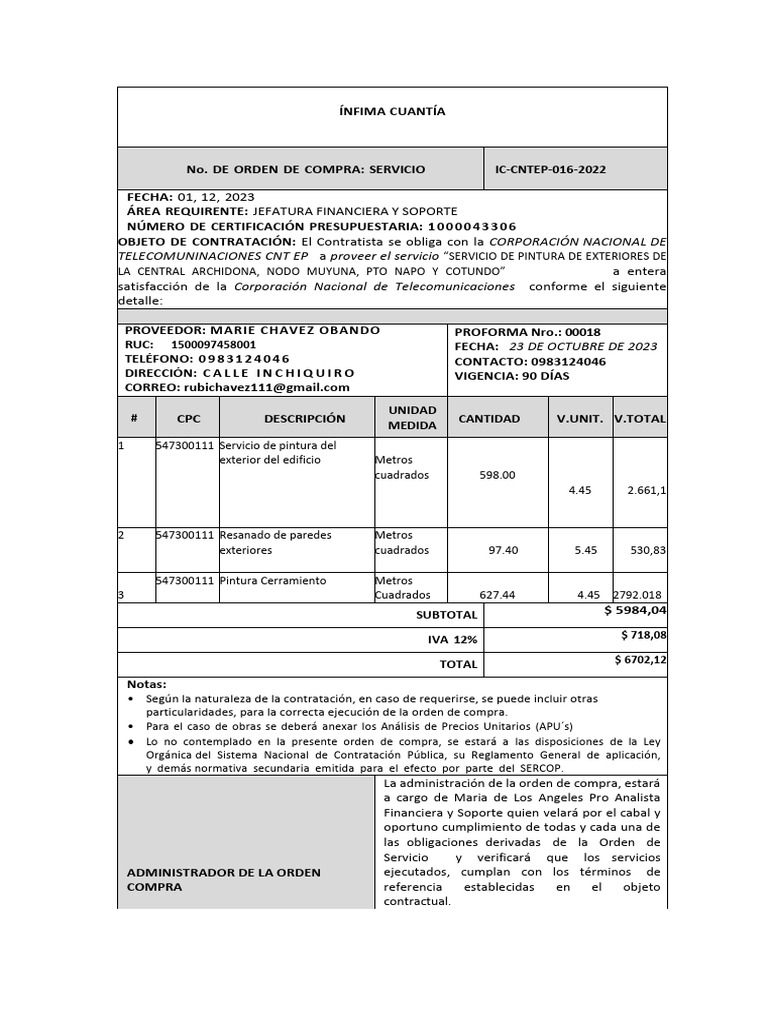 Orden de Compra Del Servicio | PDF | Presupuesto | Telecomunicaciones