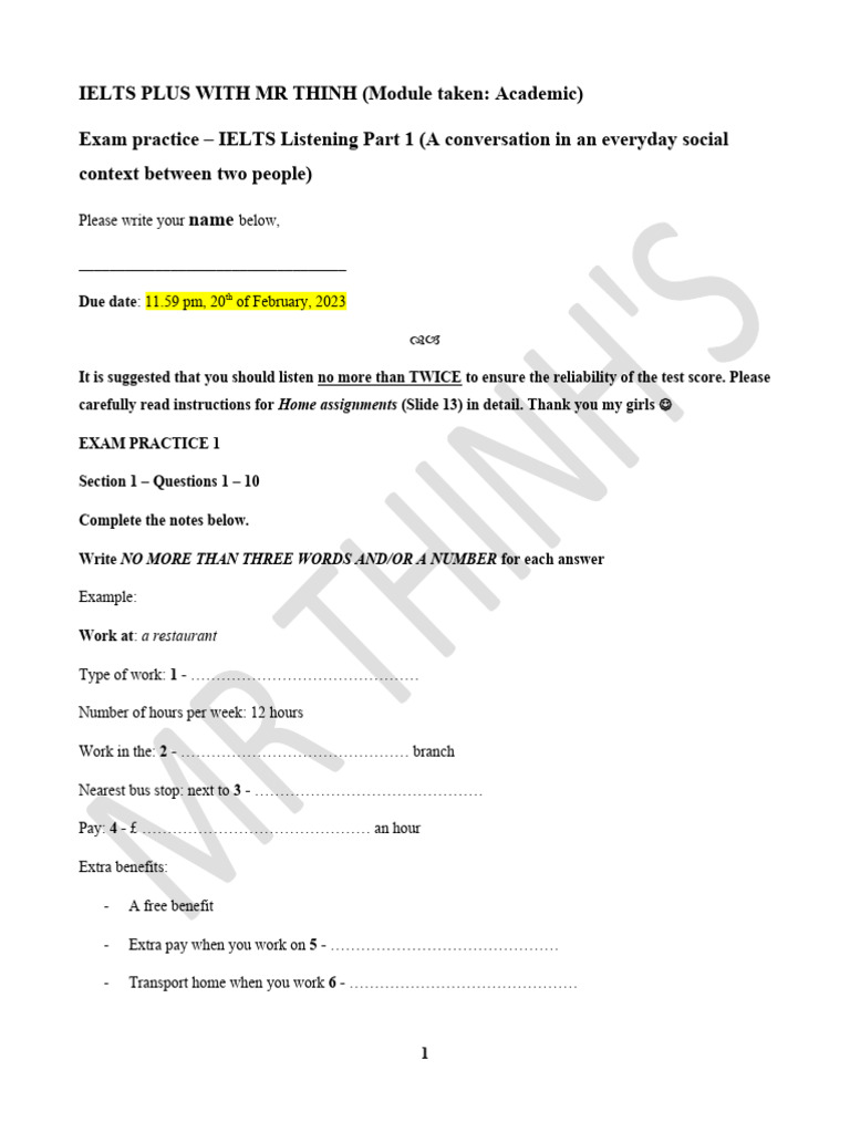 IELTS Listening Practice Instructions | PDF | International English ...