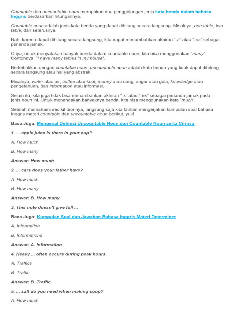 soal Countable and uncountable | PDF