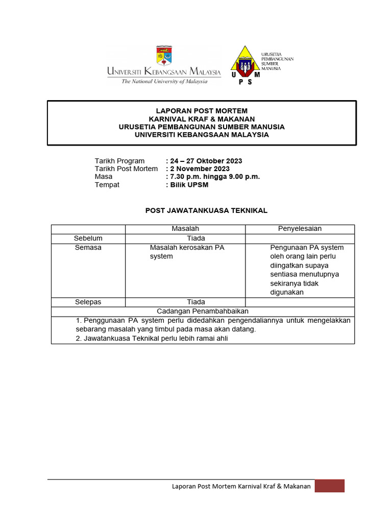 TEMPLATE LAPORAN POST MORTEM | PDF