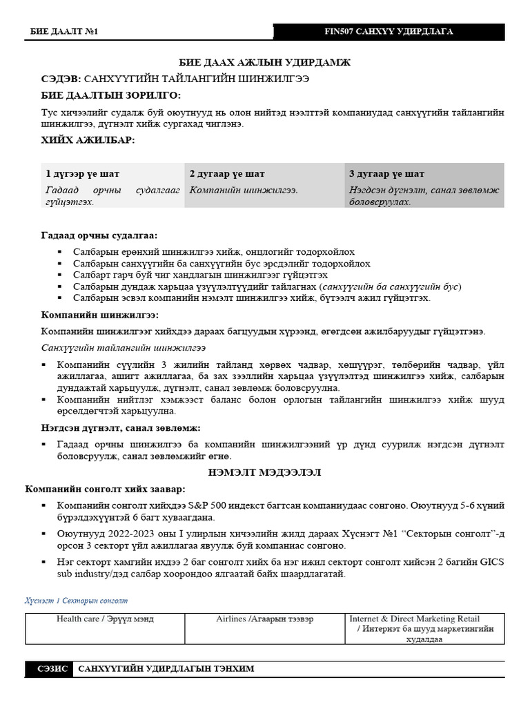 FIN507 Course Assignment Guidance | PDF