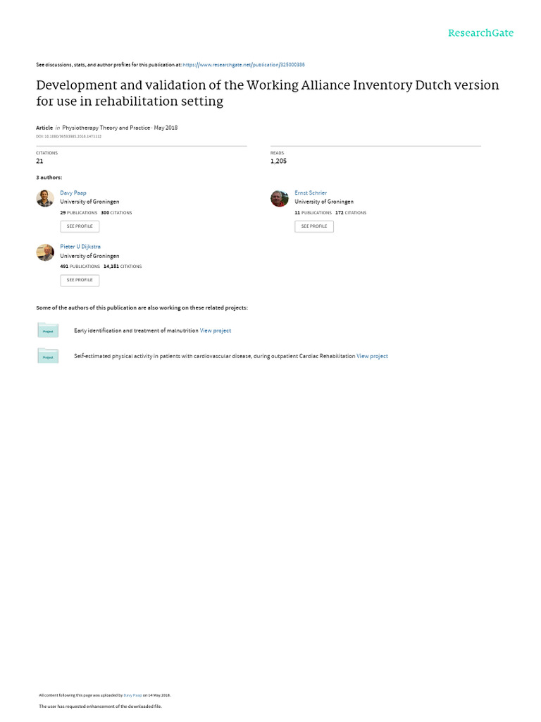 Development and Validation of The Working Alliance | PDF | Physical ...