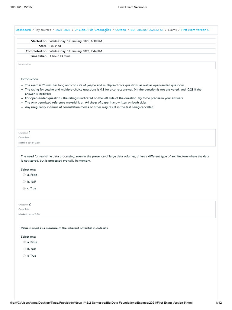 BDF 2022 Exame+quiz Merged Merged PDF Map Reduce Apache Hadoop