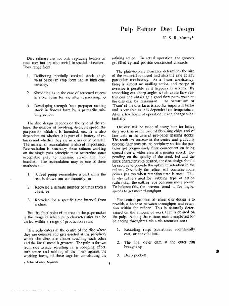 Disc Refiner Design and Operation | PDF | Pulp (Paper) | Materials
