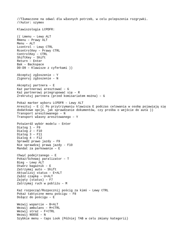 Klawiszologia LCPDFR (1) | PDF