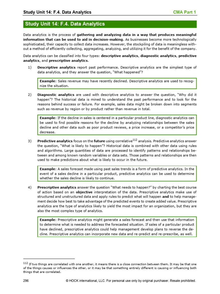 Study Unit 14: F.4. Data Analytics | PDF | Business Intelligence ...