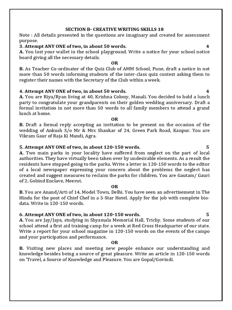 Section B - Creative Writing Skills 18 | PDF