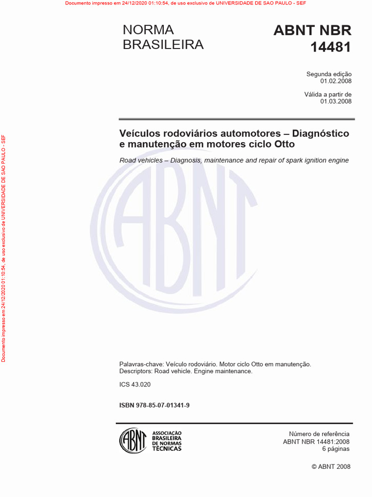 ABNT NBR 14481 - Veículos Rodoviários Automotores - Diagnóstico e ...