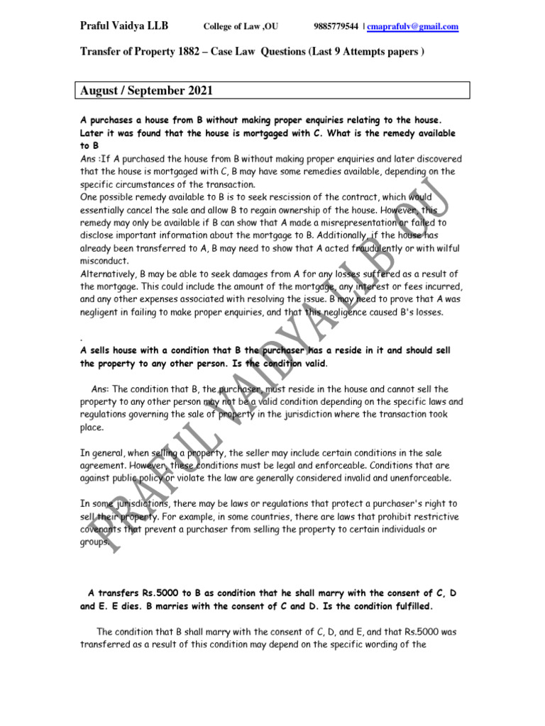 Transfer of Property Act 1882 v1 | PDF | Concurrent Estate | Private Law