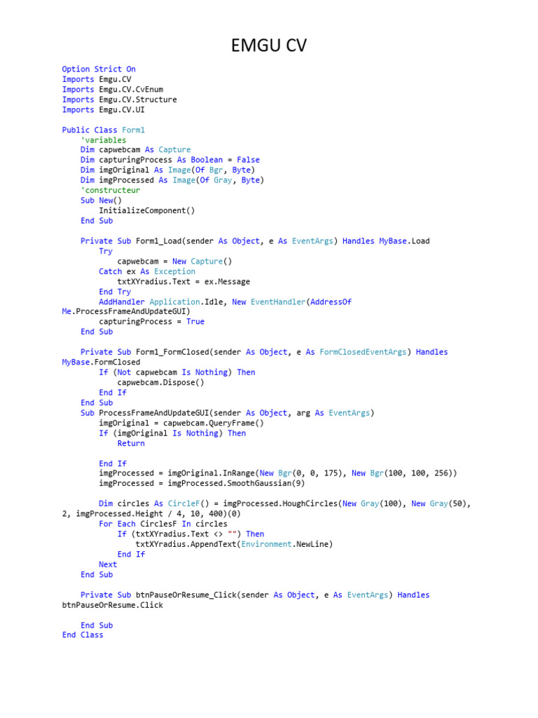 EMGU CV Webcam Circle Detection | PDF