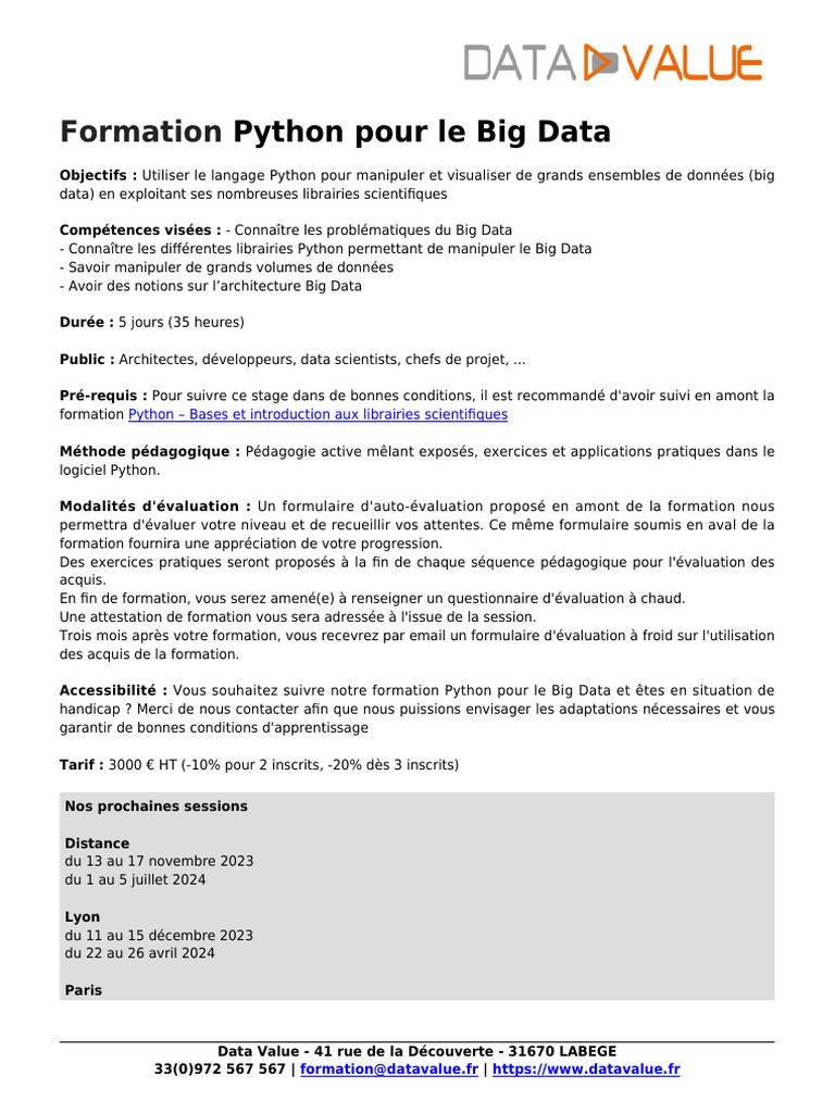 Formation Python pour Big Data | PDF | Apache Spark | Informatique