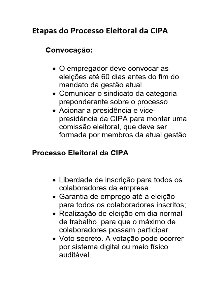 Etapas Do Processo Eleitoral Da CIPA | PDF | Eleições | Governo