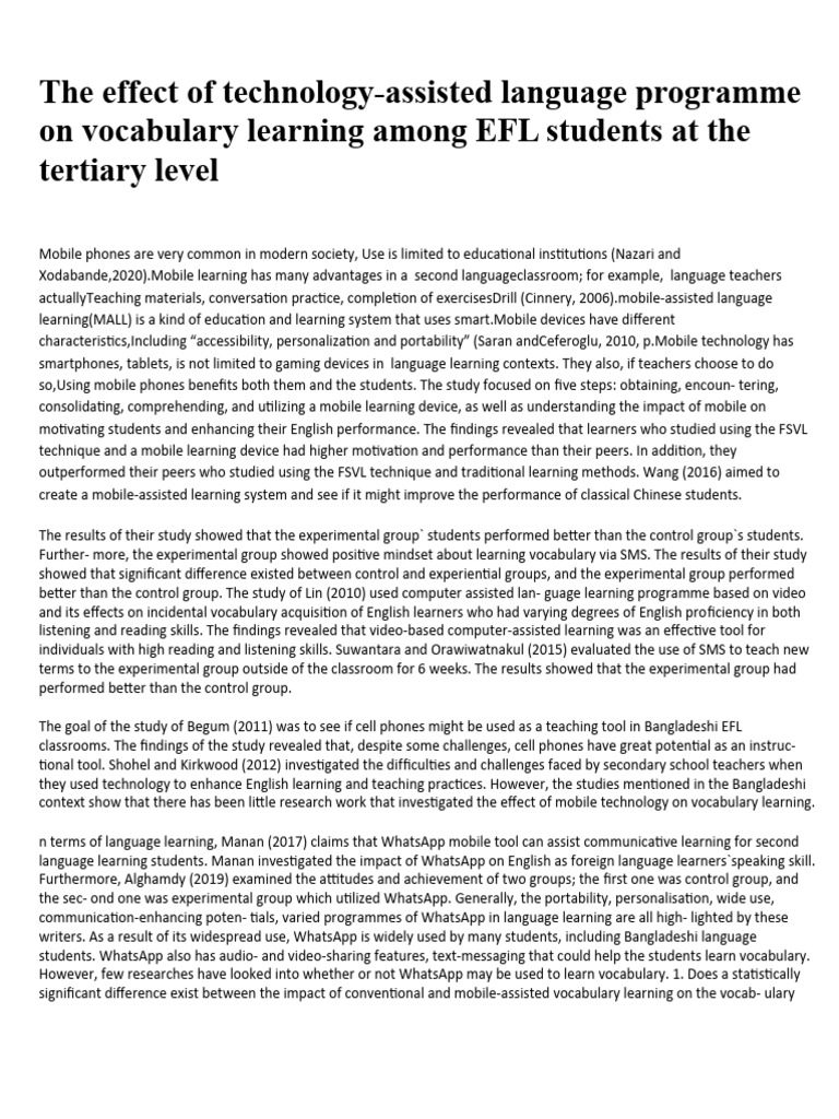 WhatsApp's Impact on EFL Vocabulary Learning | PDF | Learning | Vocabulary