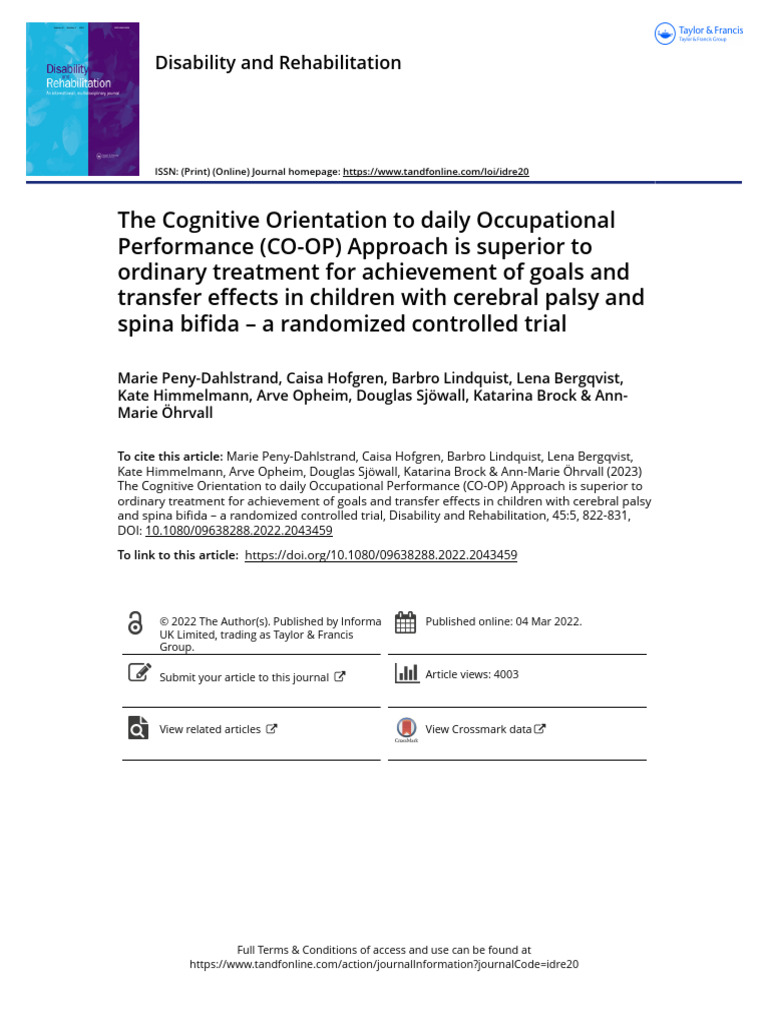 The Cognitive Orientation To Daily Occupational Performance CO OP