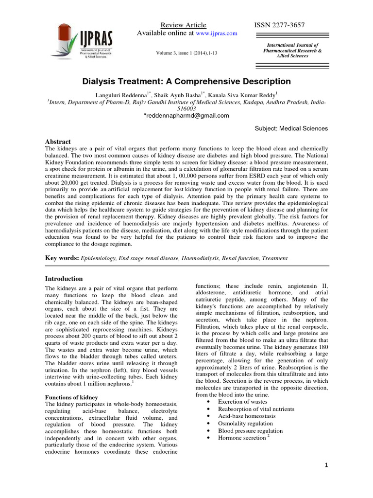 Dialysis Treatment - A Comprehensive Description | PDF | Hemodialysis ...